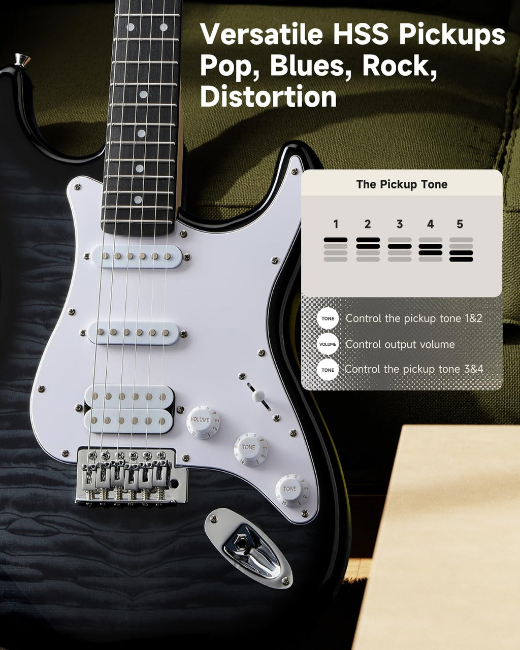 39" Beginner Electric Guitar Kit with Amp, Black Burst K7643