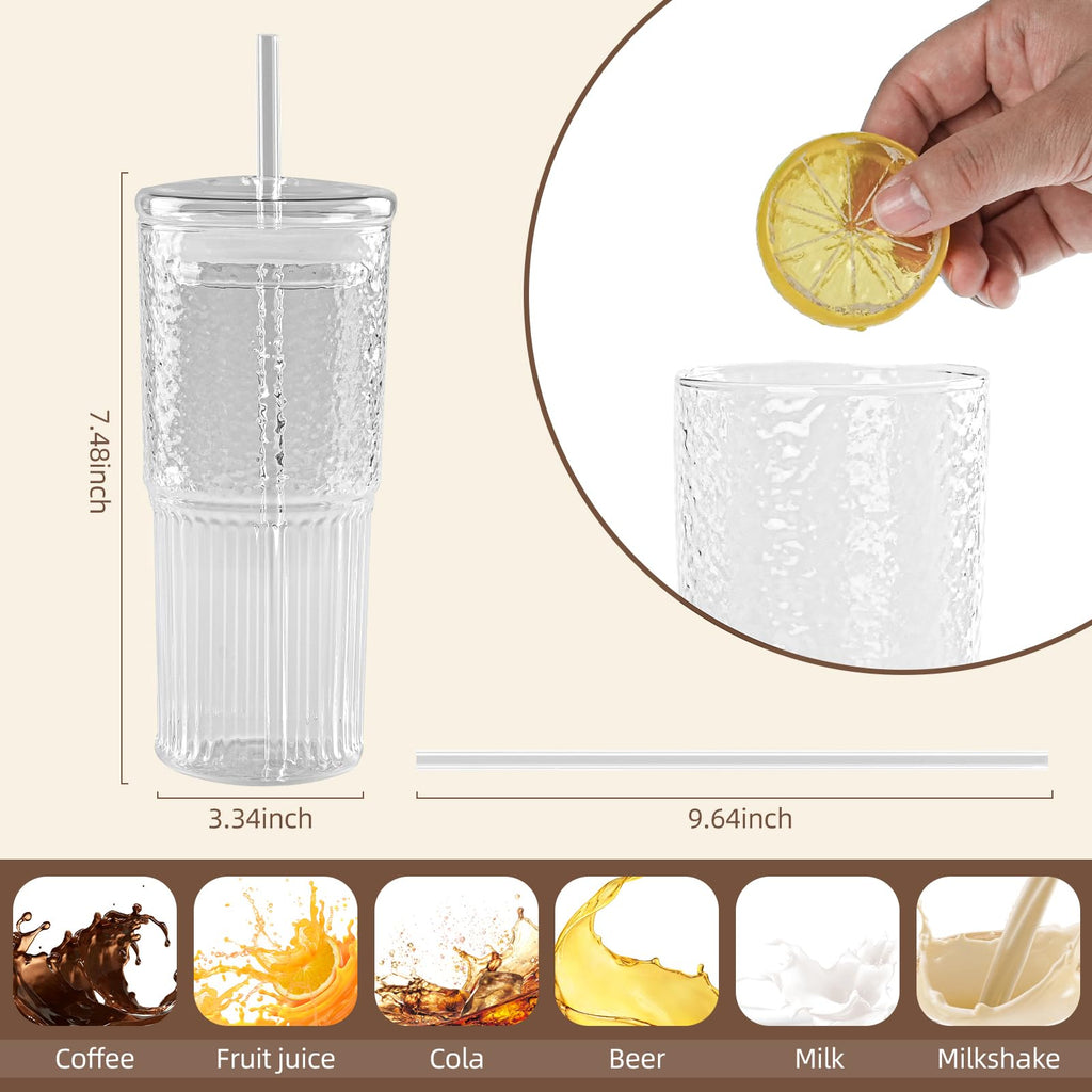 20 oz Glass Cups with Lids and Straws J105499