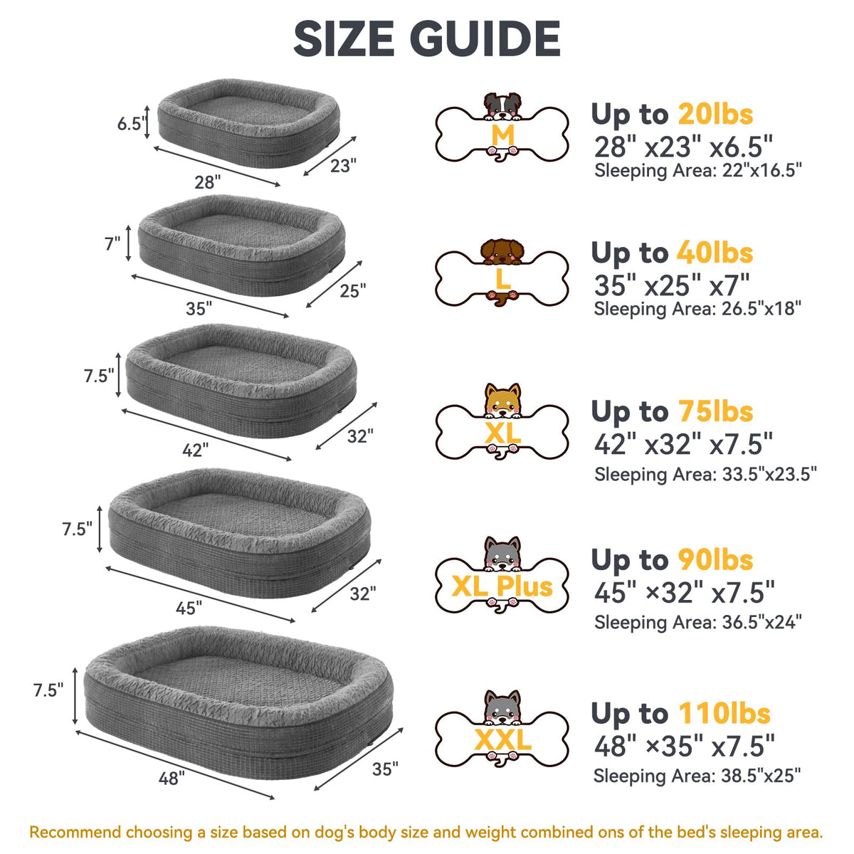 XL Grey Memory Foam Orthopedic Dog Bed with Washable Cover A977616