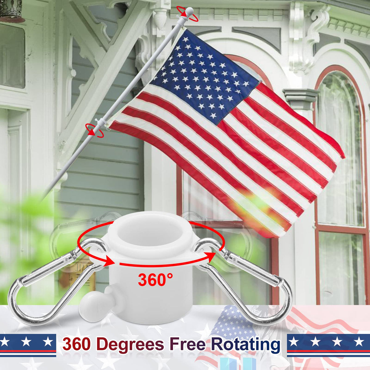 5ft White Tangle Free Flag Pole with 3x5 Embroidered US Flag C590