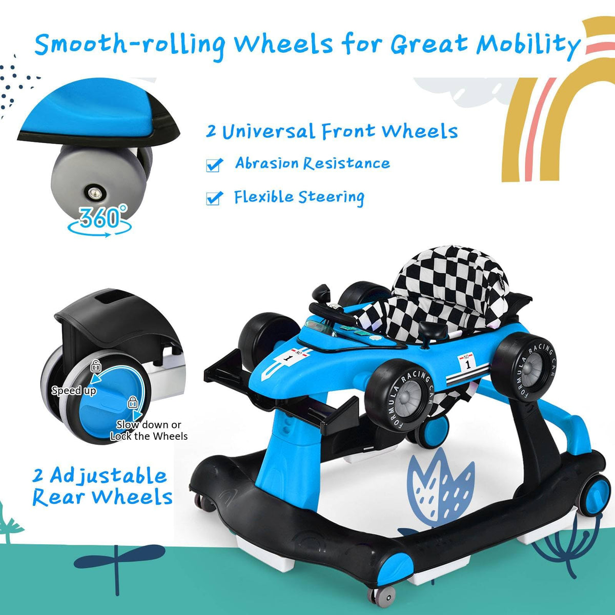 5-in-1 Foldable Baby Walker with Adjustable Height T681
