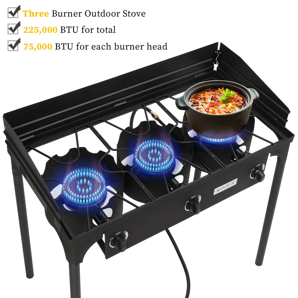 3 Burner Outdoor Propane Gas Stove with Windpanel N471