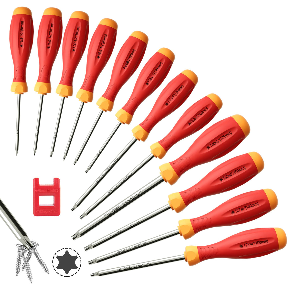 Magnetic Torx Screwdriver Set, 12-in-1 T5-T40 CRV Steel N8775
