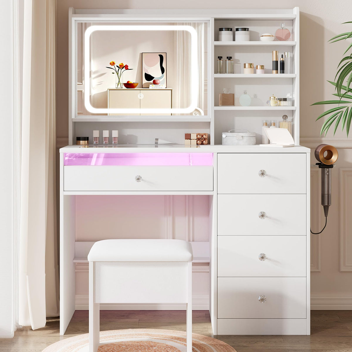 White Vanity Desk Set with Glass Desktop A116692