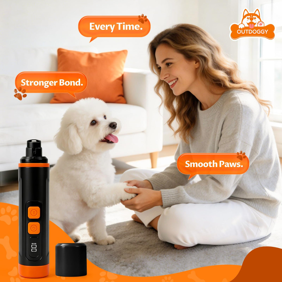 Dog Nail Grinder, Quiet 3-Speed with LED & Safety Guard B348886