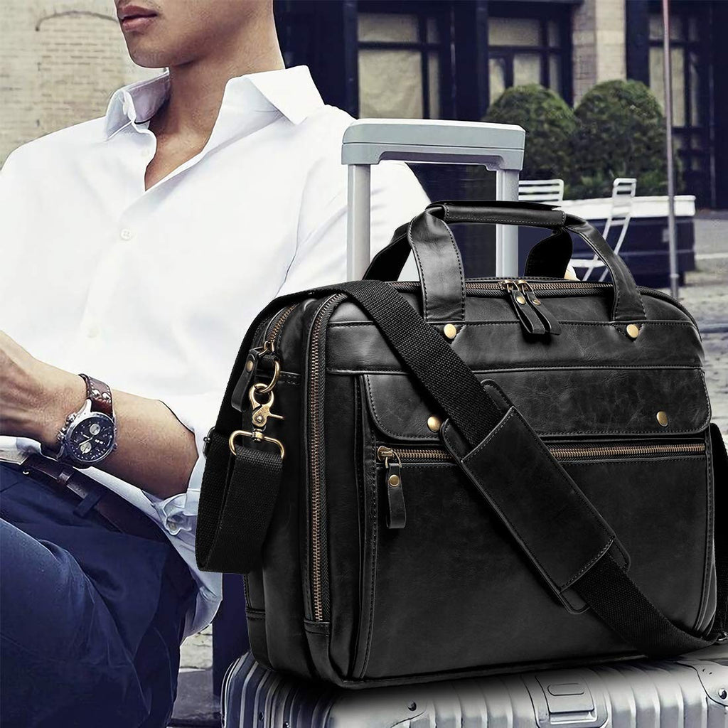 Black Leather 15.6 Inch Laptop Messenger Bag R94926
