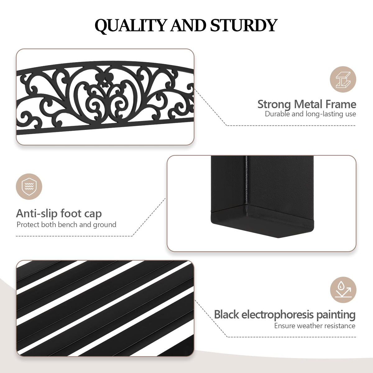 Black Metal Outdoor Bench with PVC Back Pattern N71869