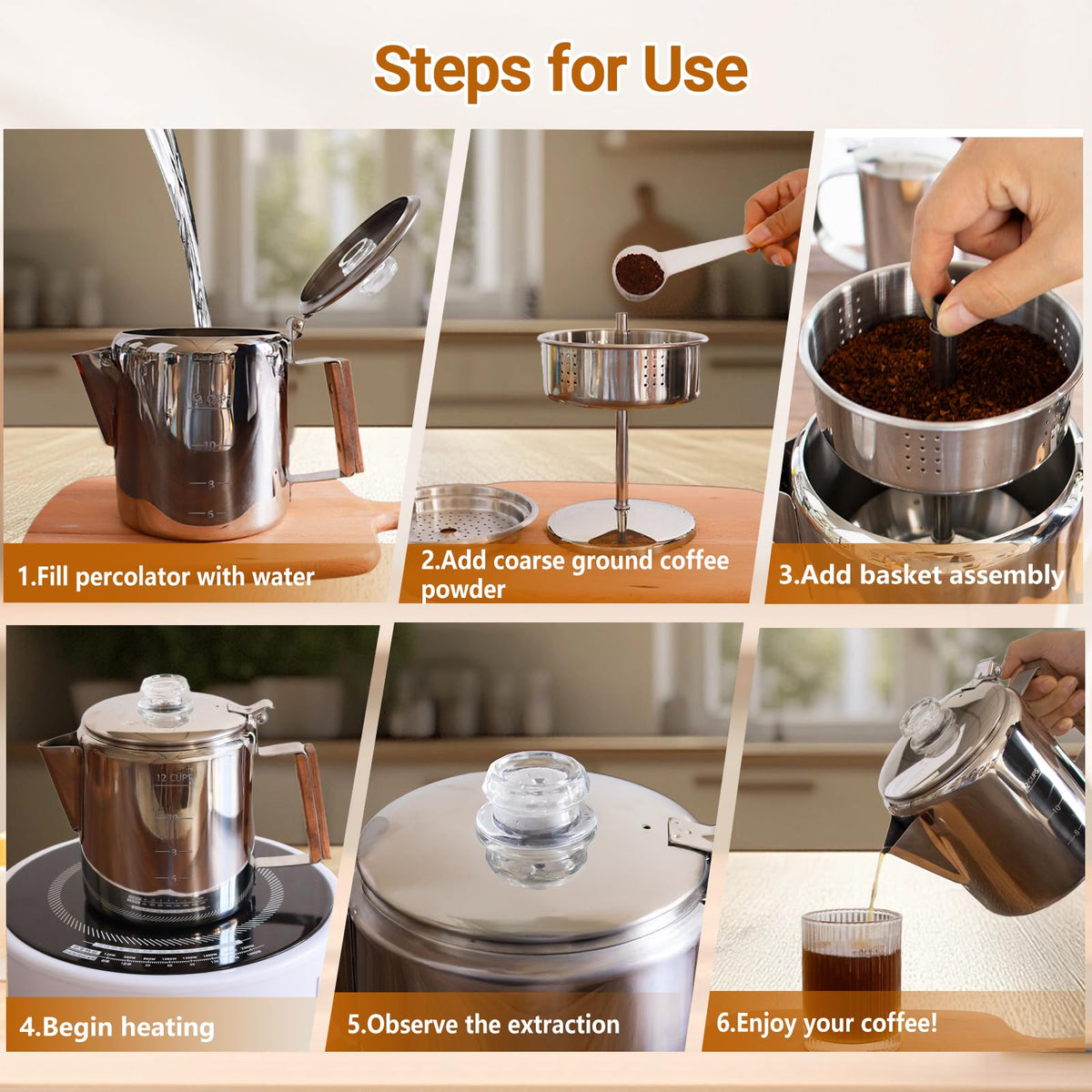12 Cup Stainless Steel Percolator Coffee Pot E1781