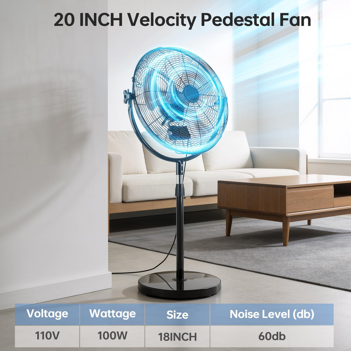 20 Inch Heavy Duty High Velocity Metal Stand Pedestal Fan U608