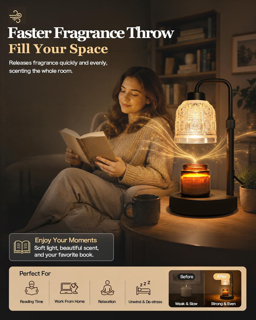 Candle Warmer Lamp with Timer, Gold I785077