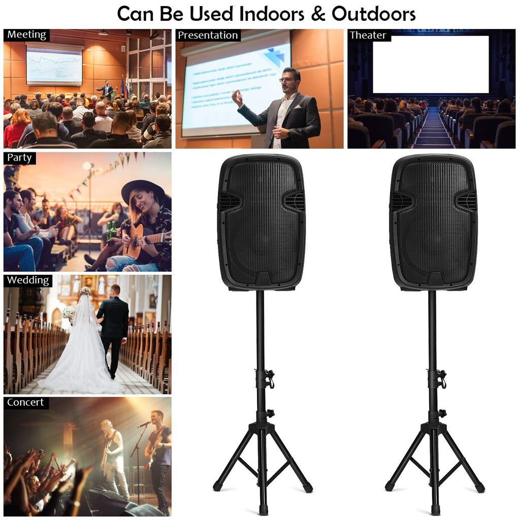 2000W 12" Portable Dual Powered Speakers PA System with Tripod Stands Q805110