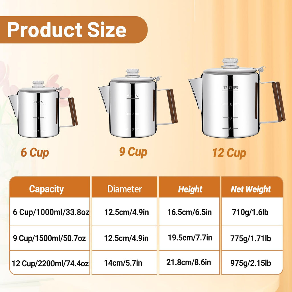 12 Cup Stainless Steel Percolator Coffee Pot E1781