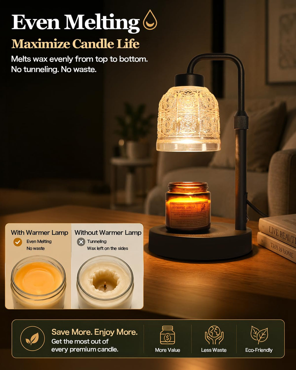 Candle Warmer Lamp with Timer, Gold I785077