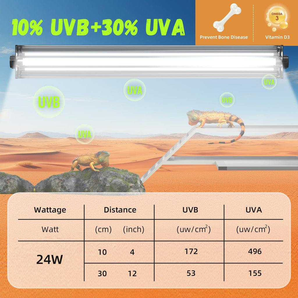 24W 10.0 T5 UVB Reptile Light Fixture Combo Kit 22inch Terrarium Hood K599090