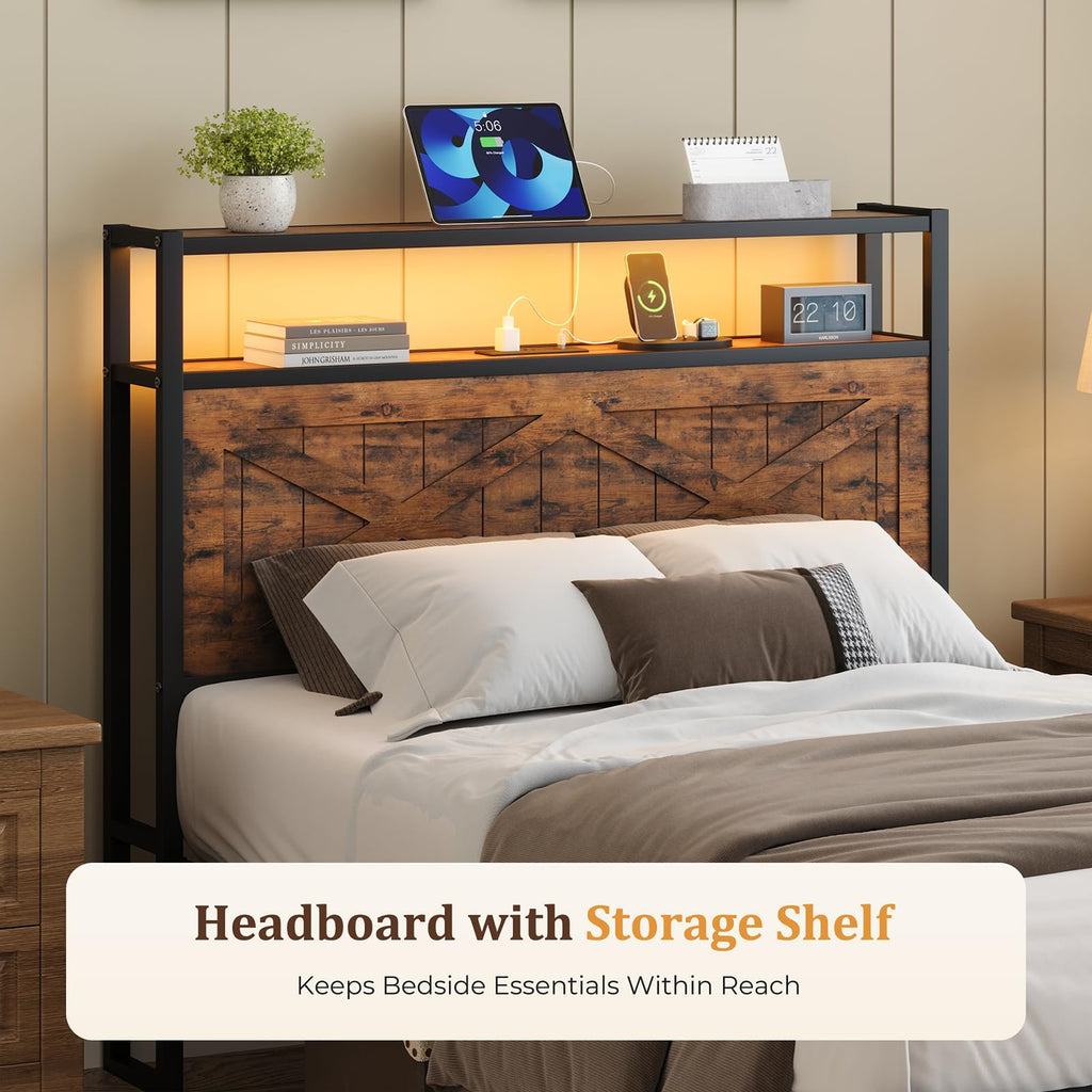 Twin Metal Bed Frame with Storage Headboard Z989
