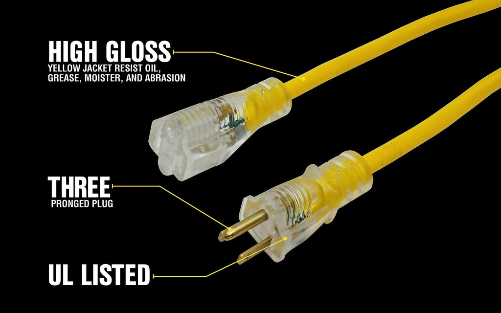 Yellow 100ft. 12/3 15Amp Heavy Duty Extension Cord P1108