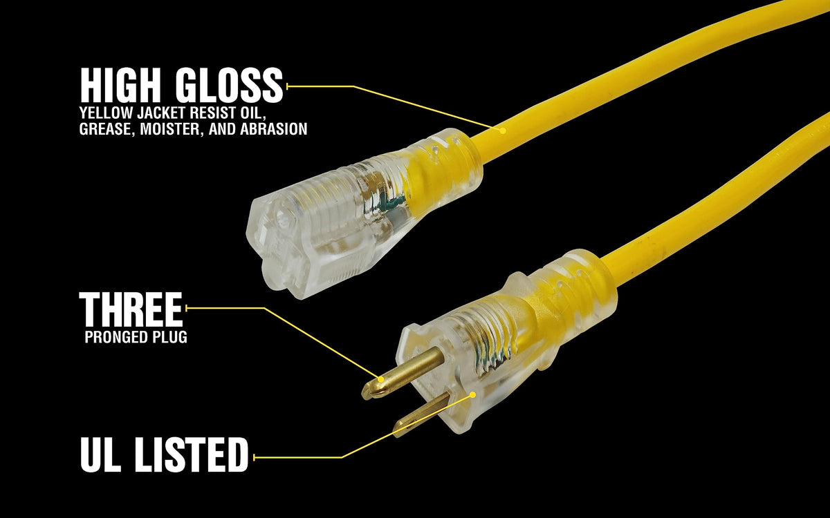 Yellow 100ft. 12/3 15Amp Heavy Duty Extension Cord P1108