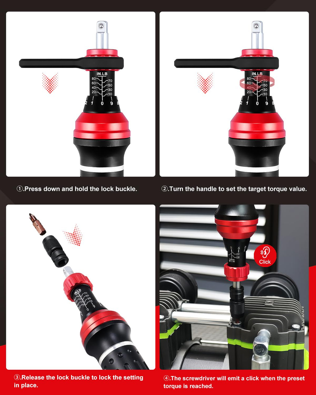 Torque Screwdriver 10-80 in.lb 1/4” Torque Driver Set with Bit Set J315