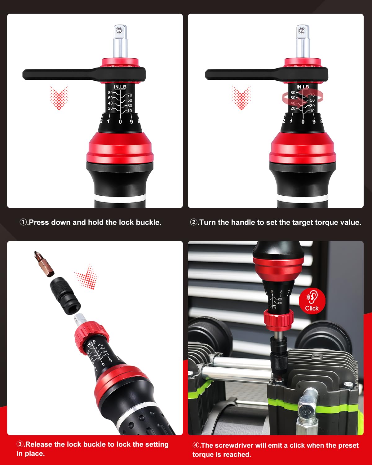 Torque Screwdriver 10-80 in.lb 1/4” Torque Driver Set with Bit Set J315