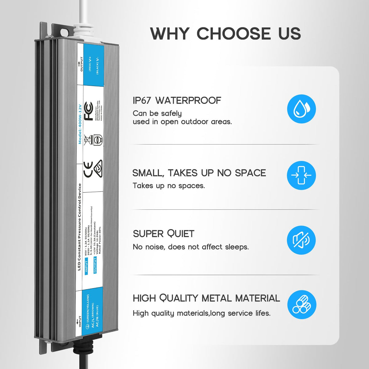 200 Watts Waterproof IP67 LED Driver 85V-265V AC to 12V DC Converter P2965
