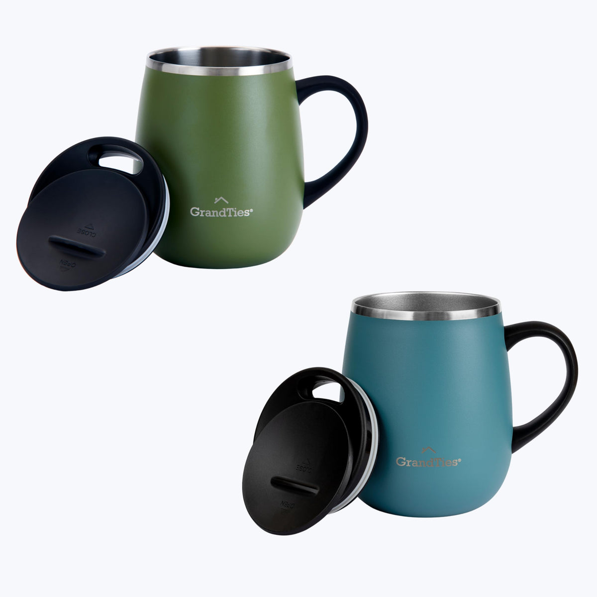 16 oz Insulated Stainless Steel Coffee Mug 2-Pack with Handle & Sliding Lid N57036