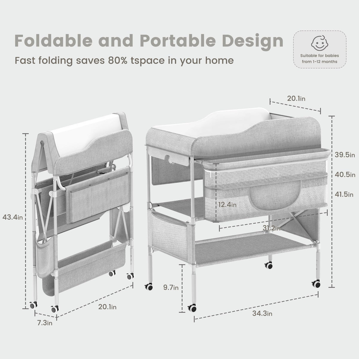 Portable Foldable Waterproof Height Adjustable Baby Diaper Changing Table M50132