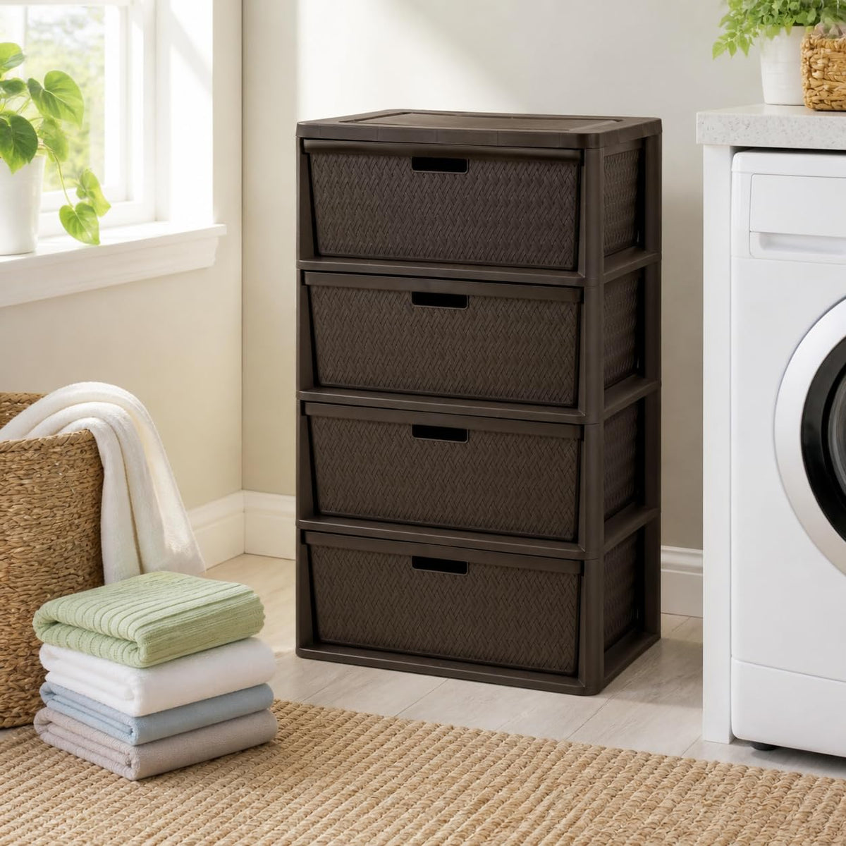 Brown 4 Drawer Plastic Storage Drawers B782