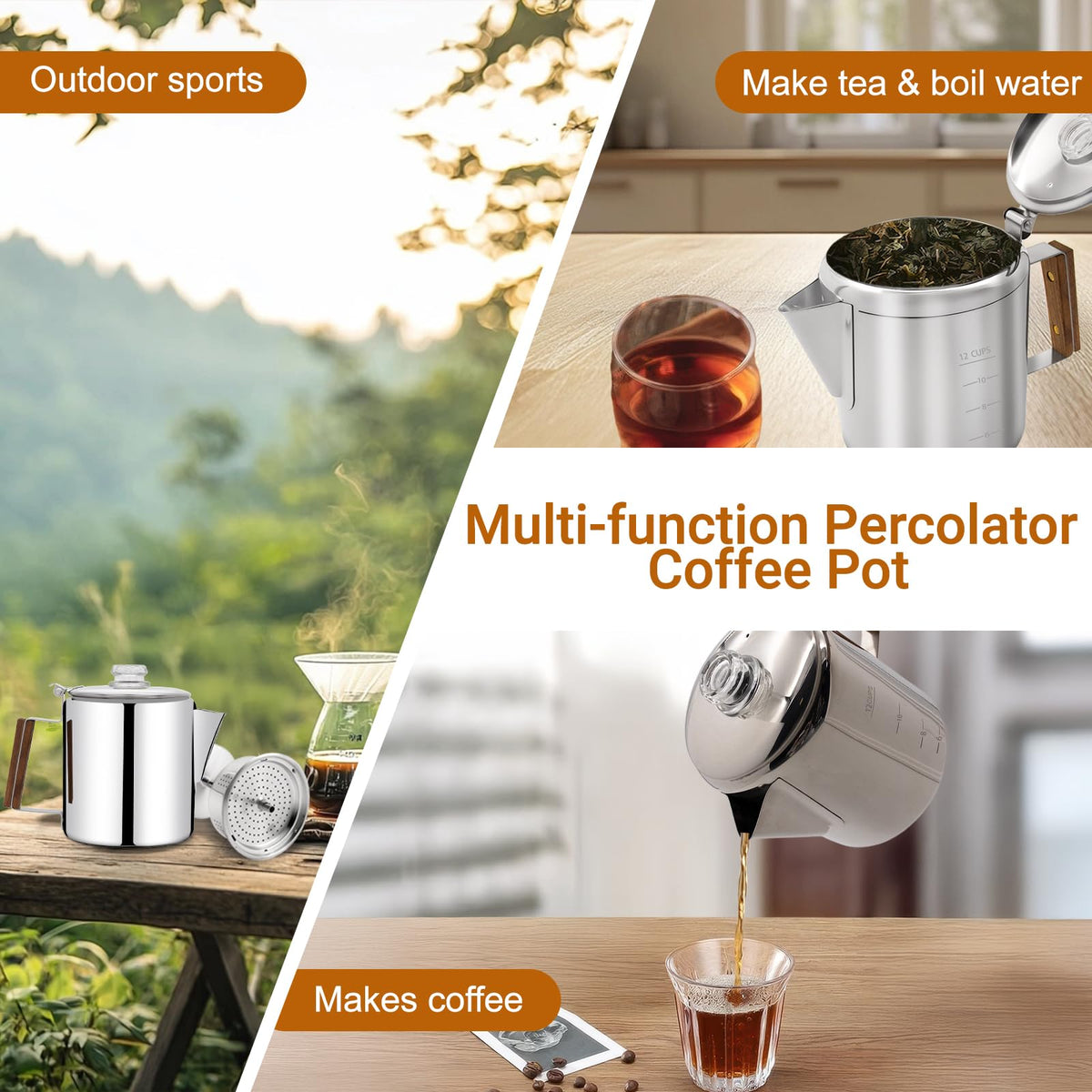 12 Cup Stainless Steel Percolator Coffee Pot E1781