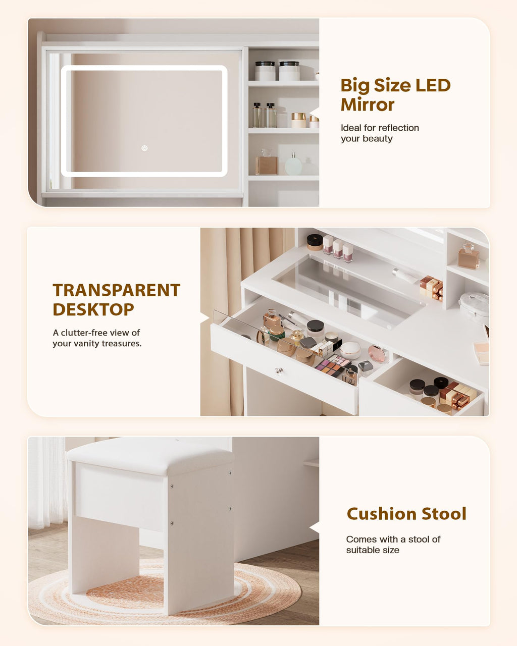 White Vanity Desk Set with Glass Desktop A116692