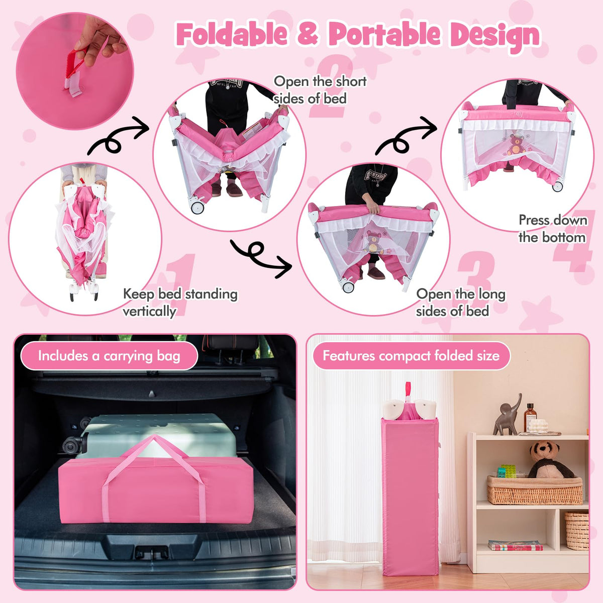 4 in 1 Pack and Play with Canopy, Portable Playard with Bassinet J977854
