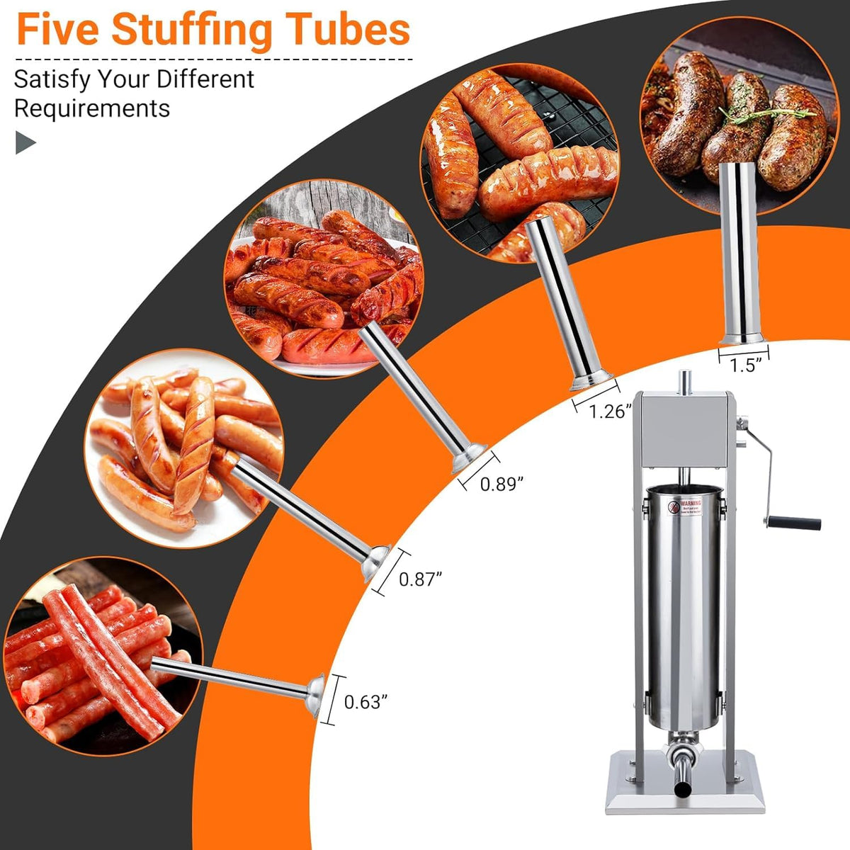 15LBS/7L Two Speed Stainless Steel Sausage Stuffer with 4 Stuffing Tubes Y297043