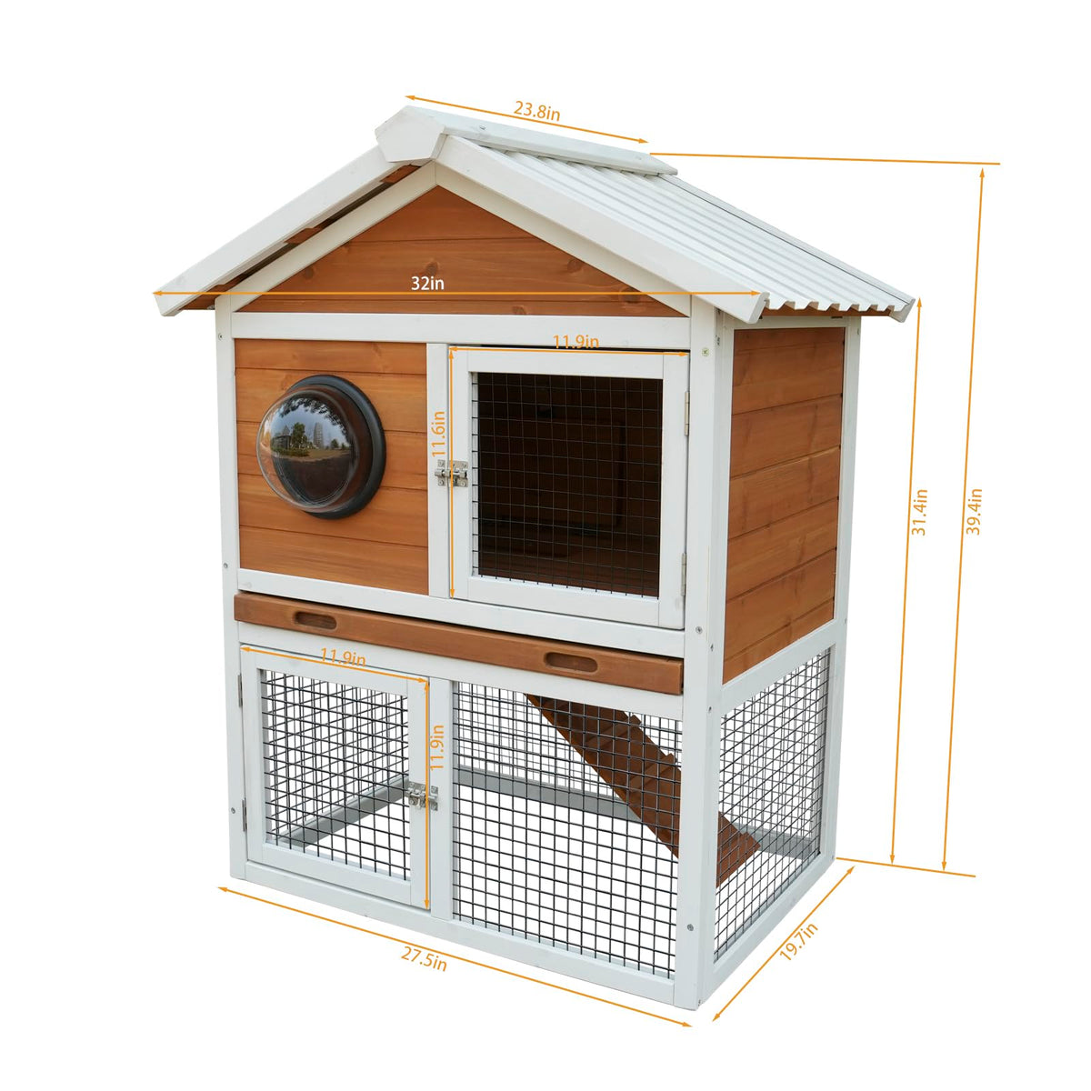 2-Tier Wooden Rabbit Hutch with Viewing Window N902273