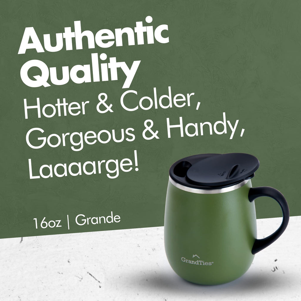 16 oz Insulated Stainless Steel Coffee Mug 2-Pack with Handle & Sliding Lid N57036