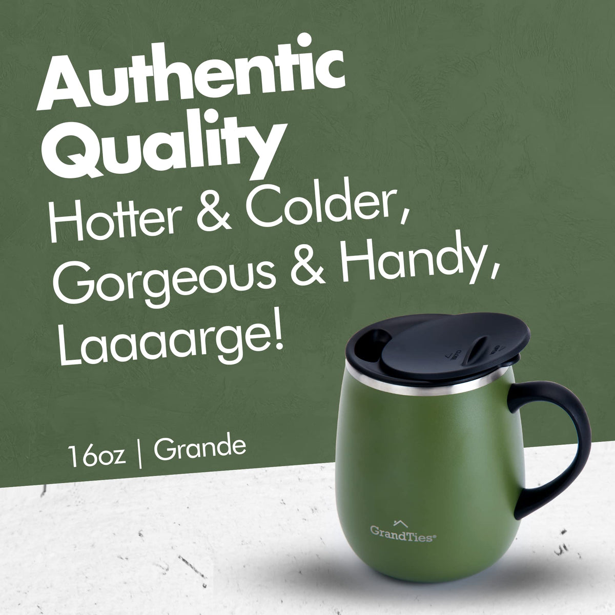 16 oz Insulated Stainless Steel Coffee Mug 2-Pack with Handle & Sliding Lid N57036