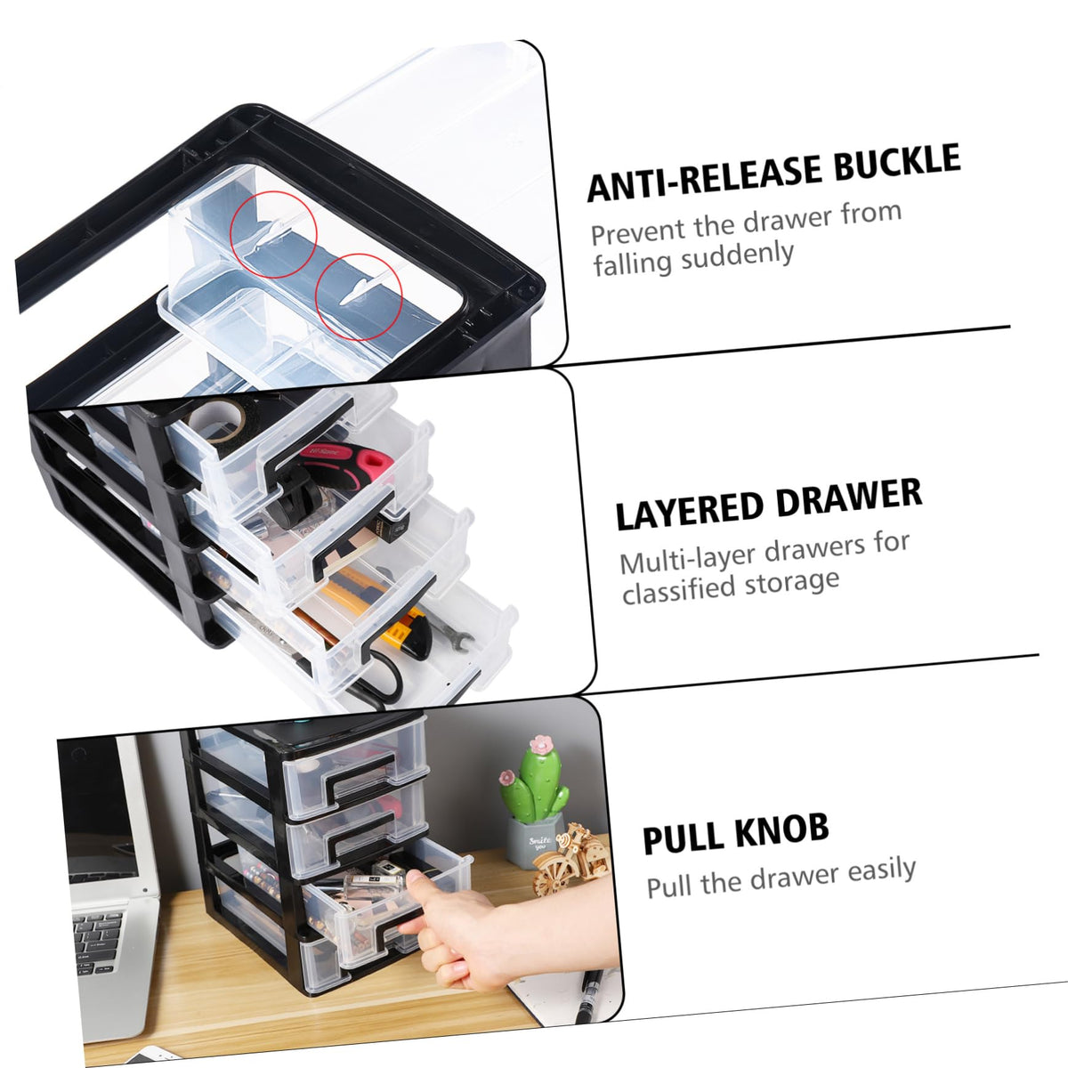 Black Transparent 4-Layer Plastic Drawer Storage Cabinet P5233
