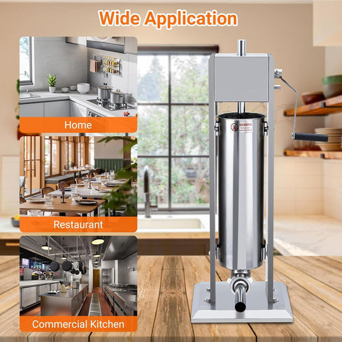 15LBS/7L Two Speed Stainless Steel Sausage Stuffer with 4 Stuffing Tubes Y297043
