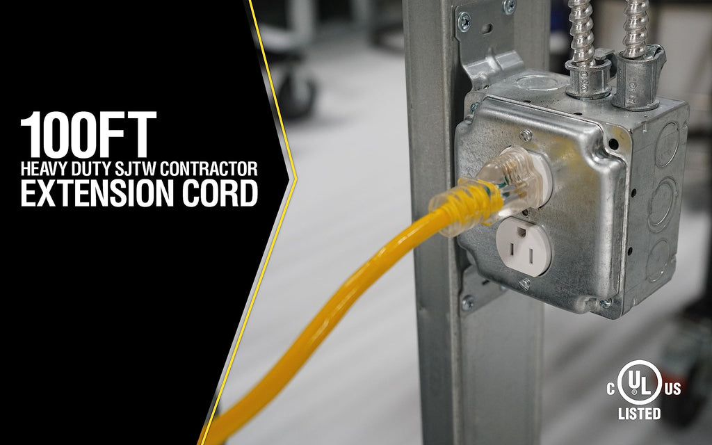 Yellow 100ft. 12/3 15Amp Heavy Duty Extension Cord P1108