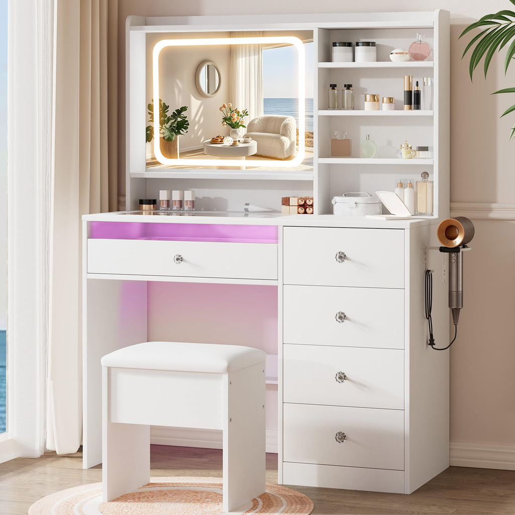 White Vanity Desk Set with Glass Desktop A116692