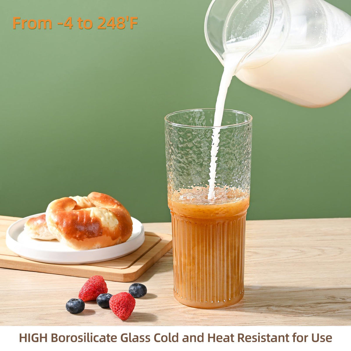 20 oz Glass Cups with Lids and Straws J105499