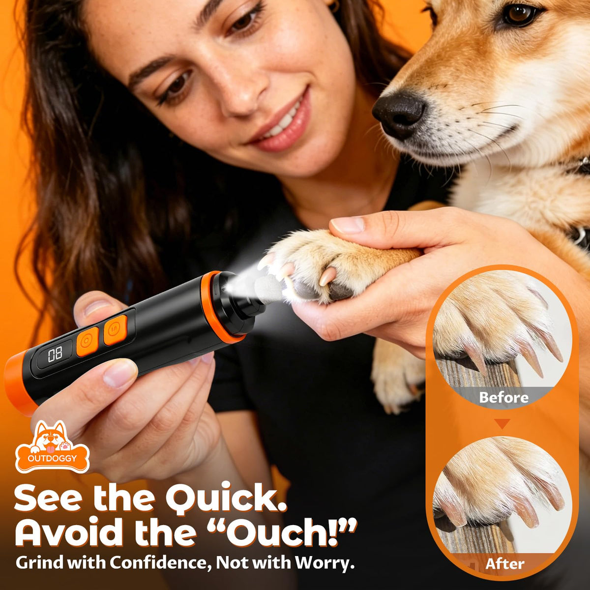 Dog Nail Grinder, Quiet 3-Speed with LED & Safety Guard B348886