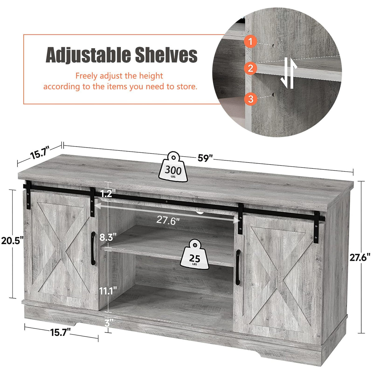 Rustic Grey TV Stand with Storage and Barn Doors I312516