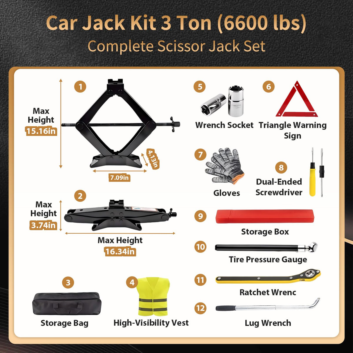 3-Ton Scissor Jack Kit with Ratchet Wrench U328000
