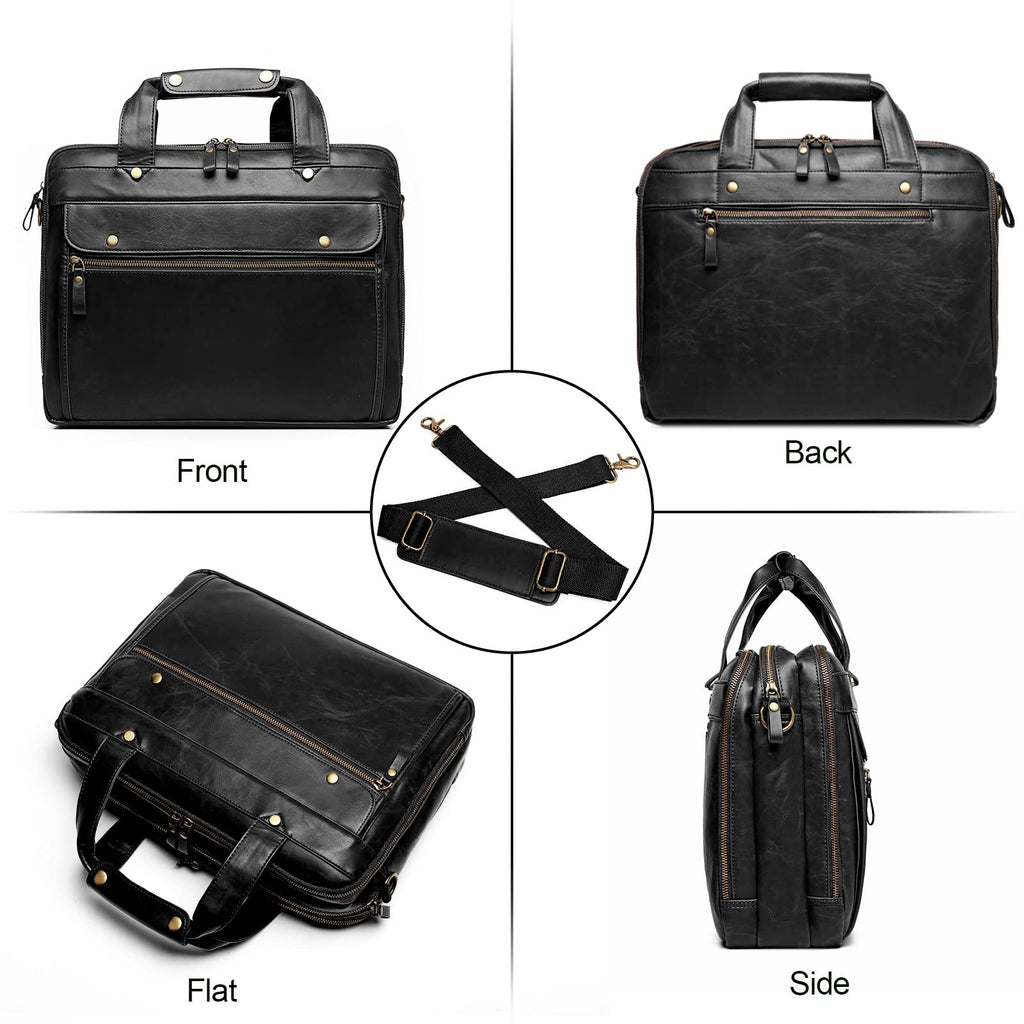 Black Leather 15.6 Inch Laptop Messenger Bag R94926
