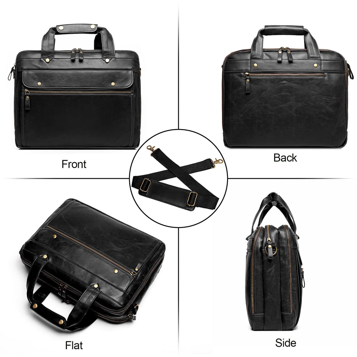 Black Leather 15.6 Inch Laptop Messenger Bag R94926