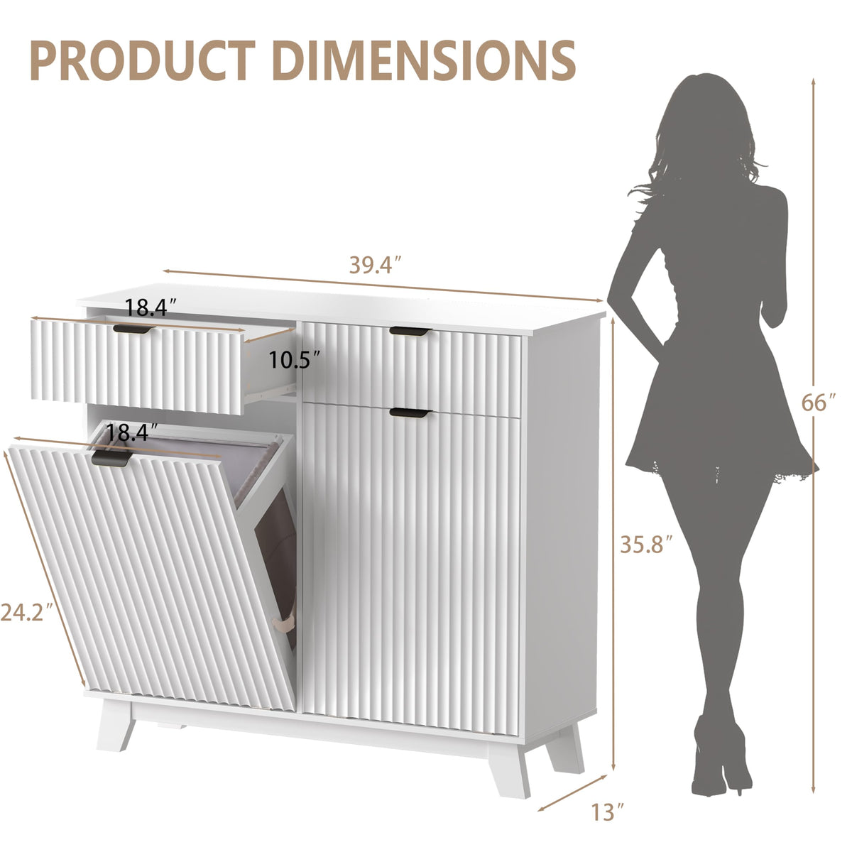 White 20 Gallon Double Tilt Out Laundry Hamper Cabinet with 2 Drawers T3871