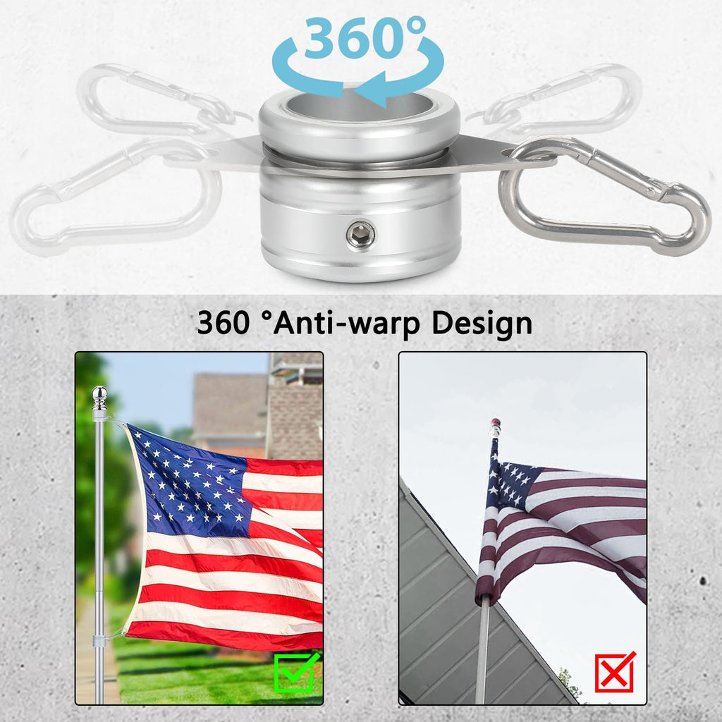 Aluminum Alloy Flag Pole Rings 360° Rotating with Carabiner, Pack of 2 G53539
