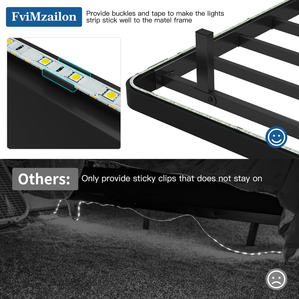 Full Size Floating Platform Bed Frame with LED Lights & Charging Station U3730