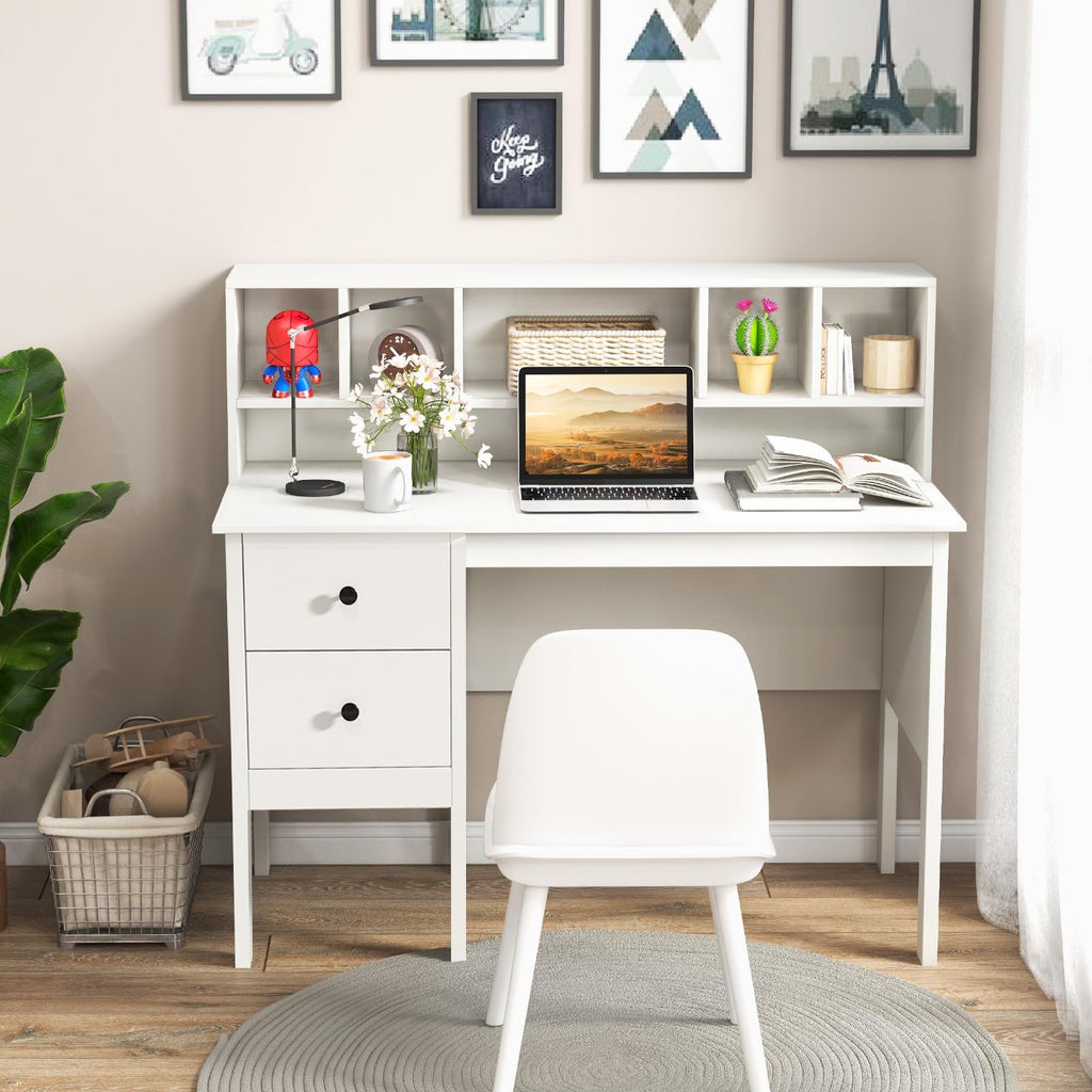 White Desk with Drawers and Hutch O6452