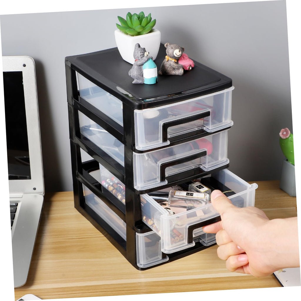 Black Transparent 4-Layer Plastic Drawer Storage Cabinet P5233