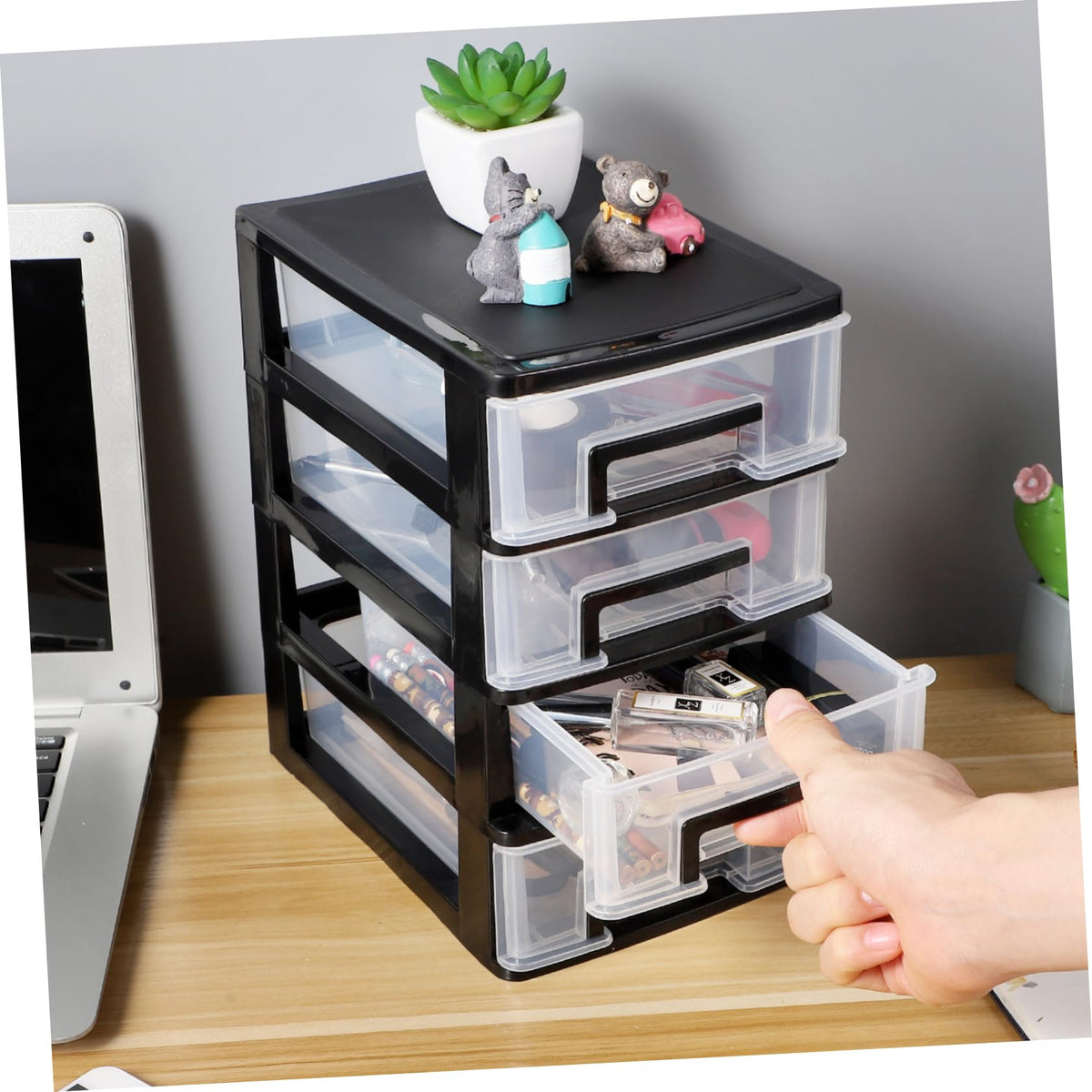 Black Transparent 4-Layer Plastic Drawer Storage Cabinet P5233
